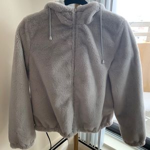 Faux-fur cropped hooded jacket